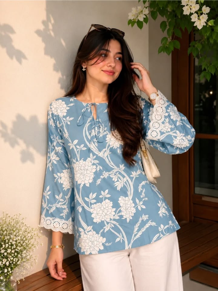 Sky Blue Printed Top